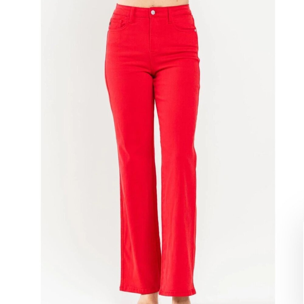 Judy Blue Red 90s High Rise Frayed Hem Straight Jeans Sz 29